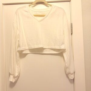 SHEIN White Cropped V-Neck Long Sleeve Top